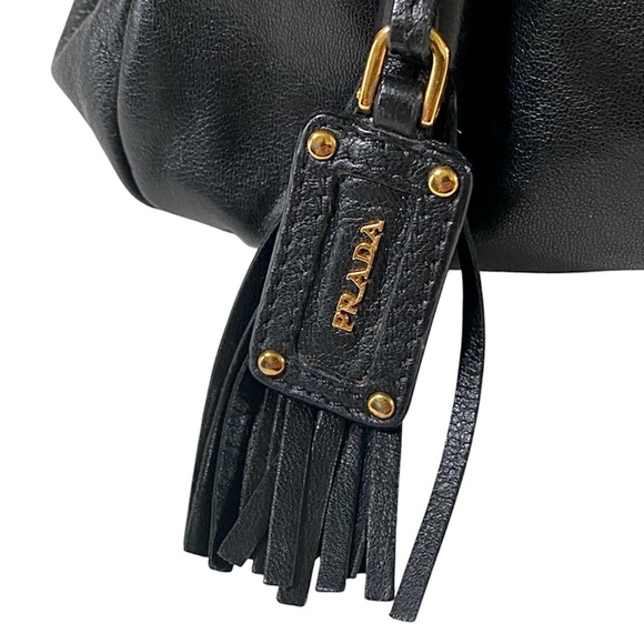 AUTHENTIC VINTAGE PRADA NAPPA LEATHER PLEATED POCHETTE CLUTCH, BLACK - Picture 6 of 15